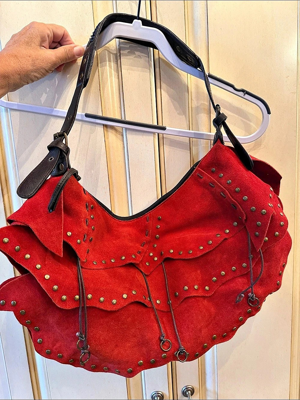 Sondra Roberts Studded Suede Hobo Bag Red Suede Studded Hobo Bag